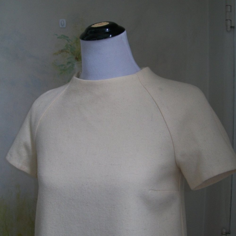 Rare Ioana Ciolacu Women's Ivory Wool Micro Mini Dress Short Sleeves Pockets XS - Picture 4 of 11